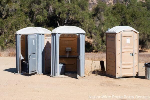 a clean row of portable restrooms for outdoor weddings or festivals in Davenport, WA